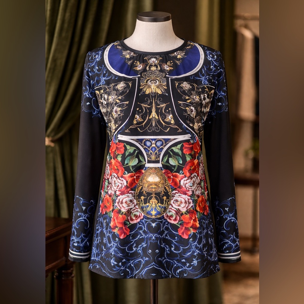Clover Canyon Black Multicolor Baroque Floral Long Sleeve Top